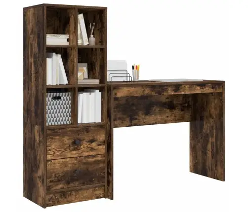 Galds Ar Uzglabāšanu Dūmakainā Ozolā No Inženierijas Koka Vidaxl