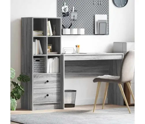 Desk With Storage Pelēks Sonoma Koka Skaidu Plātne Vidaxl