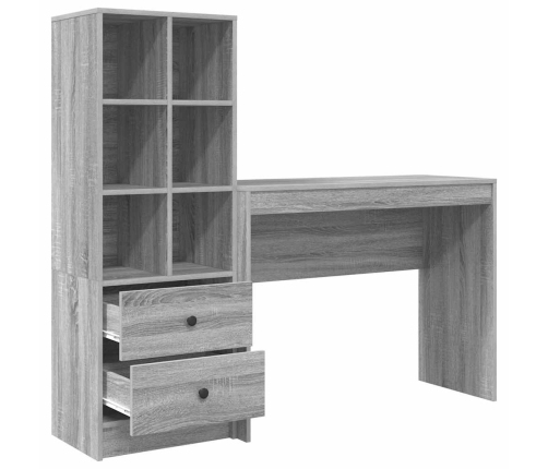 Desk With Storage Pelēks Sonoma Koka Skaidu Plātne Vidaxl
