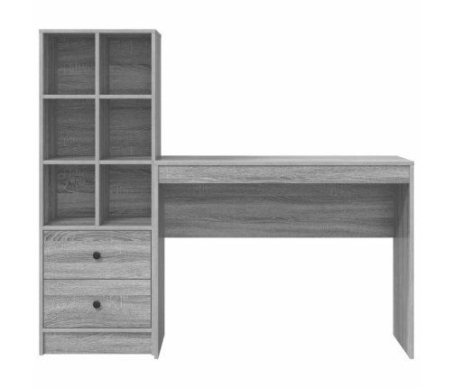 Desk With Storage Pelēks Sonoma Koka Skaidu Plātne Vidaxl