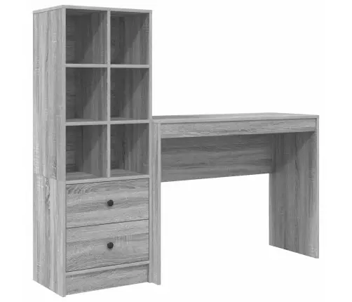 Desk With Storage Pelēks Sonoma Koka Skaidu Plātne Vidaxl