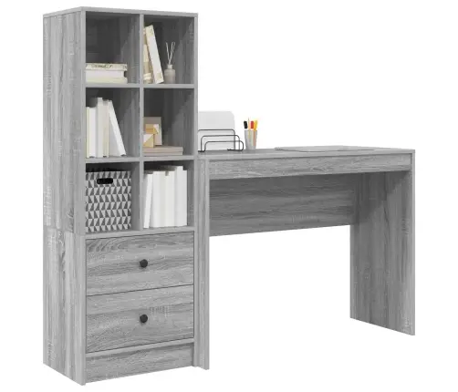 Desk With Storage Pelēks Sonoma Koka Skaidu Plātne Vidaxl