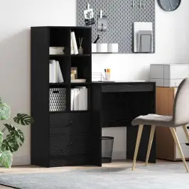 Galds Ar Atvilktni Ar Plauktu 2 Pcs Melns Ozolkoks Vidaxl