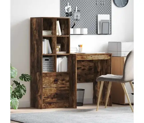 Stalas Su Stalčių 2 Pcs Rūkyta Ąžuolas