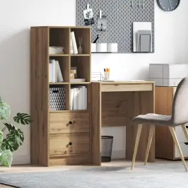 Galds Ar Atvilktni Ar Plauktu 2 Pcs Artisānā Ozols Vidaxl Galds Ar Atvilktni Ar Plauktu 2 Pcs Artisānā Ozols Vidaxl