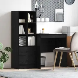 Galds Ar Atvilktni Ar Plauktu 2 Pcs Melns Ozolkoks Vidaxl