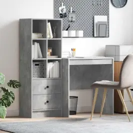 Galds Ar Atvilktni Ar Plauktu 2 Pcs Betona Pelēks Vidaxl Galds Ar Atvilktni Ar Plauktu 2 Pcs Betona Pelēks Vidaxl