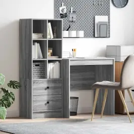 Galds Ar Atvilktni Ar Plauktu 2 Pcs Pelēks Sonoma Vidaxl