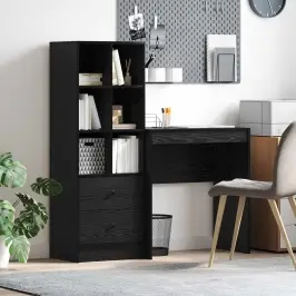 Galds Ar Atvilktni Ar Plauktu 2 Pcs Melns Ozolkoks Vidaxl Galds Ar Atvilktni Ar Plauktu 2 Pcs Melns Ozolkoks Vidaxl
