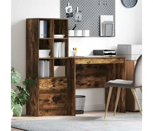 Stalas Su Stalčių 2 Pcs Rūkyta Ąžuolas