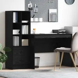 Galds Ar Atvilktni 2 Pcs Melns Ozolkoks Vidaxl