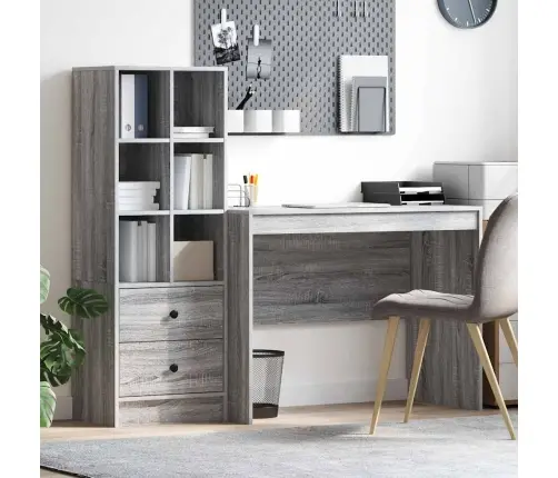 Stalas Su Saugojimo Vieta Su Stalčių 2 Pcs Pilka Sonoma Ąžuolo