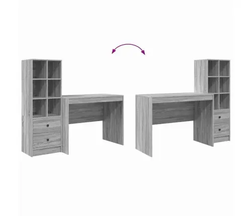 Stalas Su Saugojimo Vieta Su Stalčių 2 Pcs Pilka Sonoma Ąžuolo