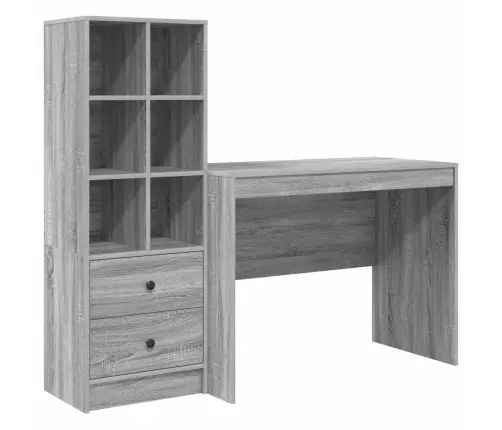 Stalas Su Saugojimo Vieta Su Stalčių 2 Pcs Pilka Sonoma Ąžuolo