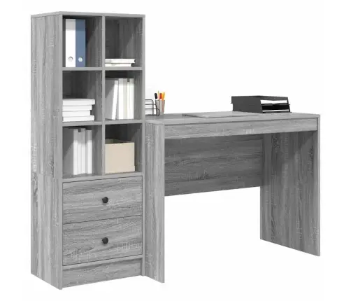 Stalas Su Saugojimo Vieta Su Stalčių 2 Pcs Pilka Sonoma Ąžuolo