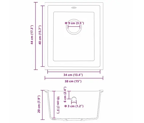 Virtuvės Kriauklė Pilka 38 X 44 X 20 Cm Granitas