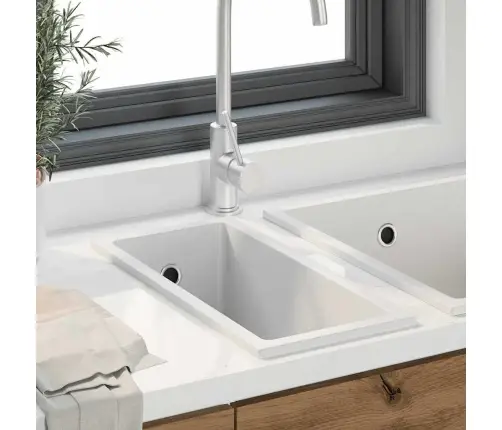 Virtuves Izlietne Ar Pārplūdi Baltā Granītā Vidaxl