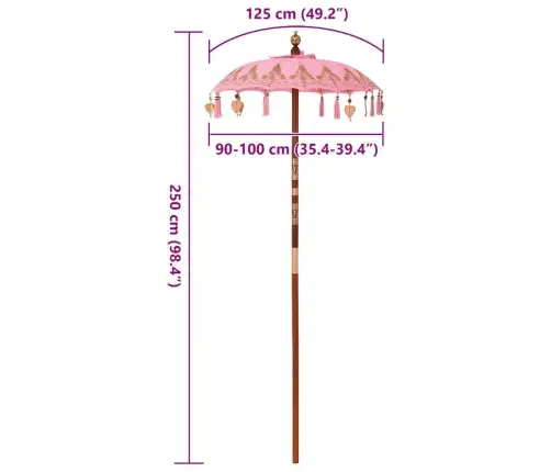 Baliešu Lietussargs Rozā (90-100) X 260 Cm Vidaxl