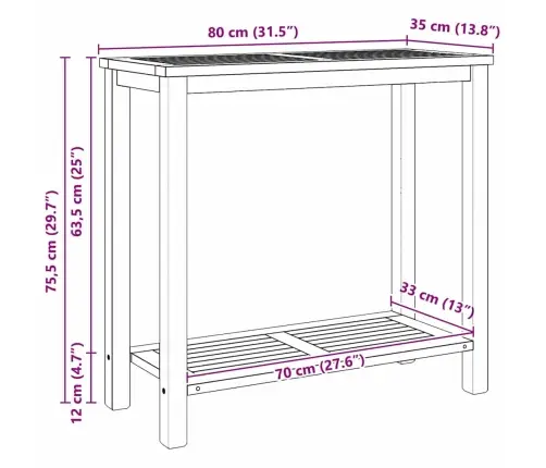 Konsoles Galds Brūna 85 X 35 X 75 Cm Masīvs Tīkkoks Vidaxl
