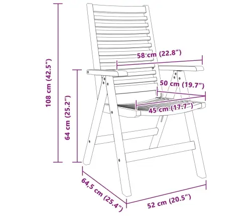 Dārza Krēsli 2 Pcs Brūna 52 X 64.5 X 108 Cm Akācijas Masīvkoks Vidaxl
