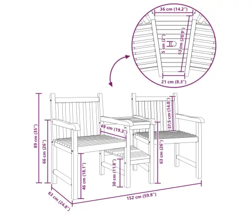 Āra Krēsli Ar Plauktu Ģeometriskais Ar Uzglabāšanu Brūna 152 X 63 X 89 Cm Masīvs Tīkkoks Vidaxl