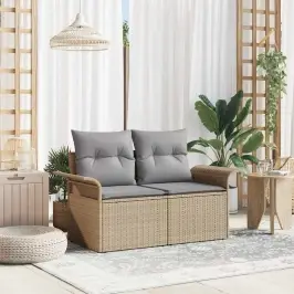 Dārza Dīvāns Ar Spilvenu Bēša 141 X 62 X 69Cm Poliratāns Vidaxl