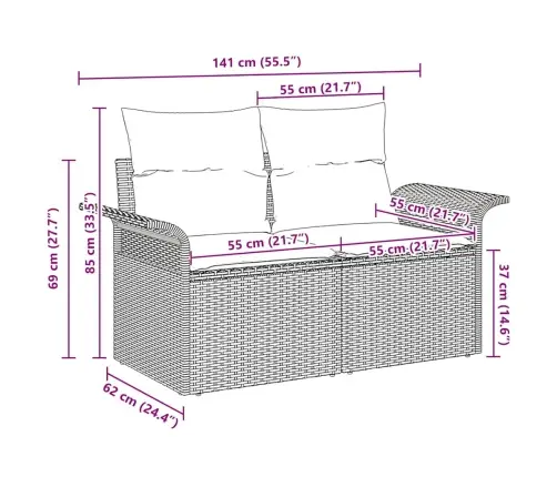 Dārza Dīvāns Ar Spilvenu Bēša 141 X 62 X 69Cm Poliratāns Vidaxl