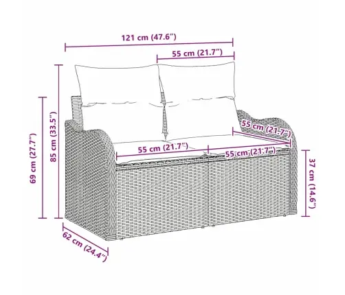 Dārza Dīvāns Ar Spilvenu Brūna 121 X 62 X 69Cm Poliratāns Vidaxl