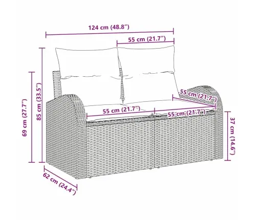 Dārza Dīvāns Ar Spilvenu Bēša 124 X 62 X 69Cm Poliratāns Vidaxl