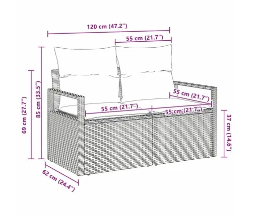 Dārza Dīvāns Ar Spilvenu Melna 120 X 62 X 69Cm Poliratāns Vidaxl