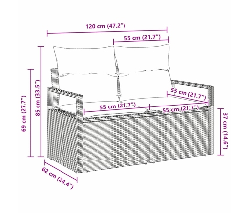 Dārza Dīvāns Ar Spilvenu Brūna 120 X 62 X 69Cm Poliratāns Vidaxl