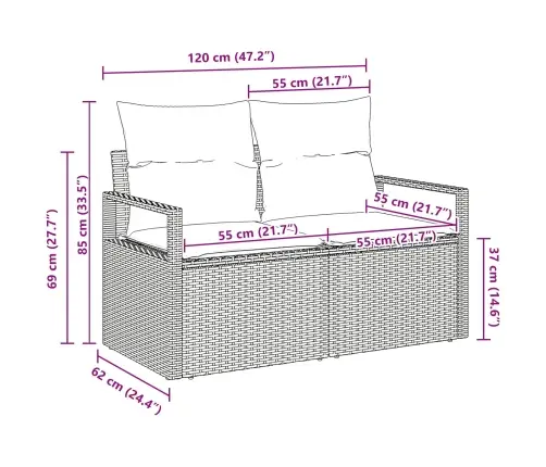 Dārza Dīvāns Ar Spilvenu Pelēka 120 X 62 X 69Cm Poliratāns Vidaxl