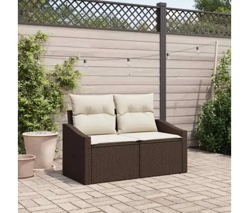 2-Vietīgs Dārzā Ērtības Dīvāns Ar Uzglabāšanu Un Spilveniem Brūna Polietilēna Rotangpalma Vidaxl