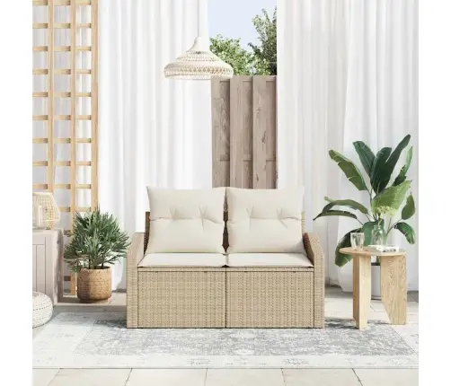 2-Sēdvietu Dārzā Dīvāns Ar Uzglabāšanu Un Spilveniem, Bēšs, Poliratan Vidaxl