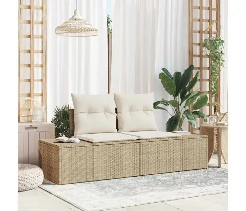 2-Vietīgs Dārza Dīvāns Ar Spilveniem Bēšs Poliratanas Vidaxl