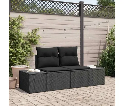 2-Sēdvietu Dārza Dīvāns Ar Spilveniem Melns Polietilēna Rotangpalma Vidaxl