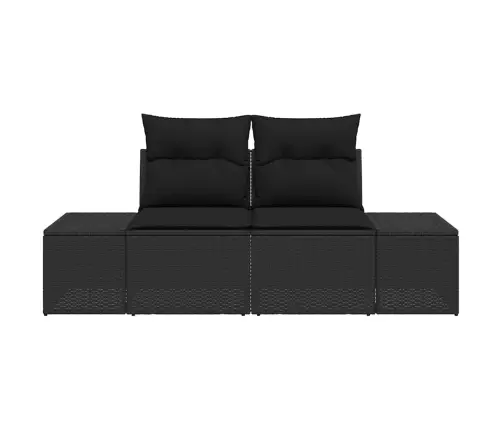 2-Sēdvietu Dārza Dīvāns Ar Spilveniem Melns Polietilēna Rotangpalma Vidaxl