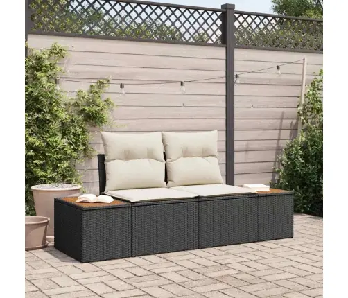 2-Vietīgs Dārza Dīvāns Ar Spilveniem Melnā Polietilēna Rotangpalmas Vidaxl