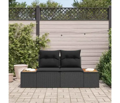 2-Vietīgs Dārza Dīvāns Ar Spilveniem Melnā Poliratanā Vidaxl