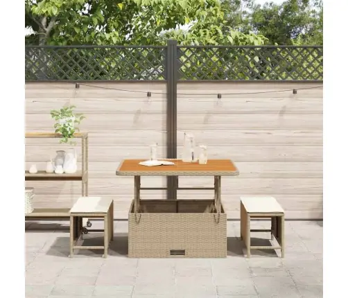 3 Daļu Dārza Galds Ar Spilveniem Bēšs Polietilēna Rotangpalma Akācija Vidaxl