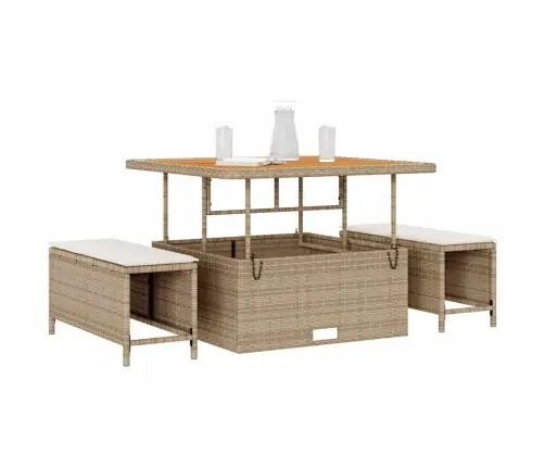 3 Daļu Dārza Galds Ar Spilveniem Bēšs Polietilēna Rotangpalma Akācija Vidaxl