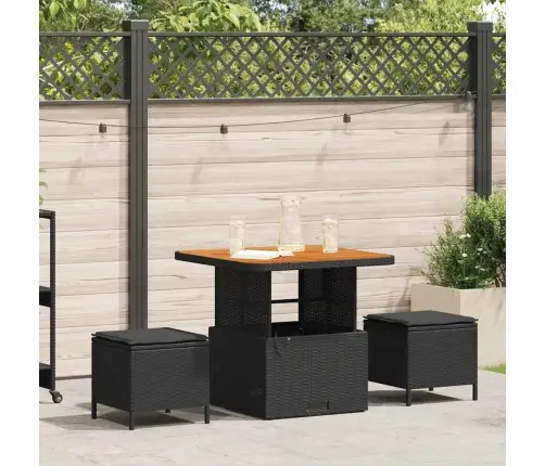 3 Daļu Dārza Ēdamistaba Ar Spilveniem Melnā Poliranā Vidaxl