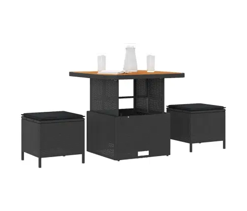 3 Daļu Dārza Ēdamistaba Ar Spilveniem Melnā Poliranā Vidaxl