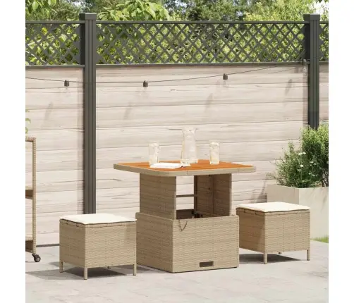 3 Gabalu Dārza Ēdamgalds Ar Spilveniem Bēšā Poliratanā Un Akacijā Vidaxl