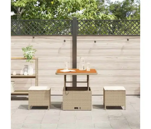 3 Gabalu Dārza Ēdamgalds Ar Spilveniem Bēšā Poliratanā Un Akacijā Vidaxl