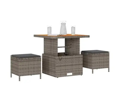 3 Daļu Dārza Ēdamgaldu Komplekts Ar Spilveniem Pelēks Polirotangpalmas Akācija Vidaxl