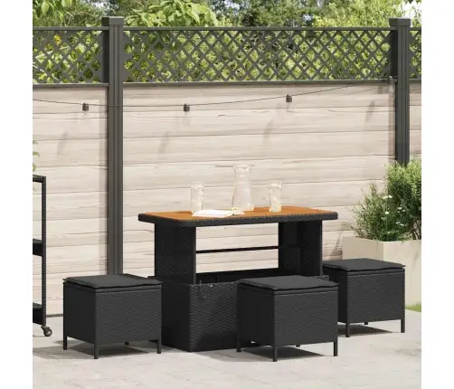 4 Gabalu Dārza Ēdamgalds Ar Spilveniem Melnā Polietilēna Rotangpalmas Akācijā Vidaxl