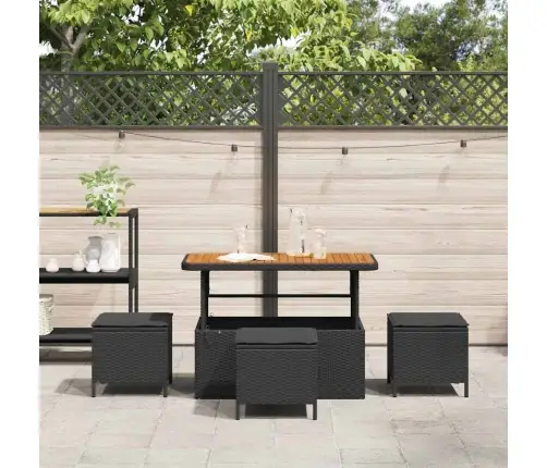 4 Gabalu Dārza Ēdamgalds Ar Spilveniem Melnā Polietilēna Rotangpalmas Akācijā Vidaxl