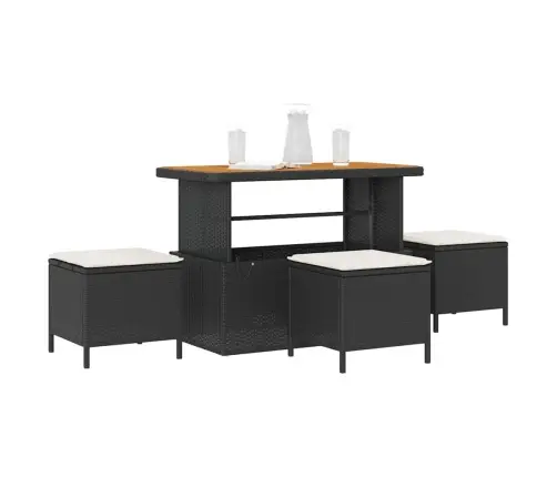 4 Daļu Dārza Ēdamgalds Komplekts Ar Spilveniem Melnā Poliratāna Un Akācijas Koka Vidaxl