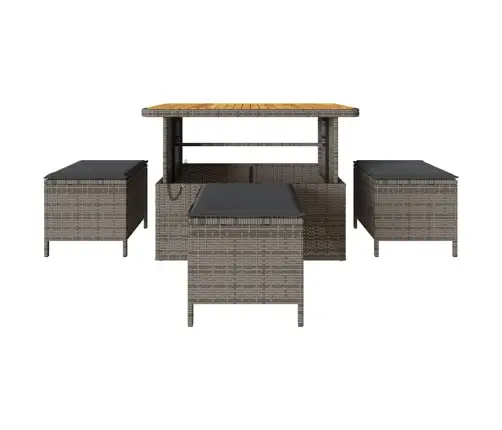 4 Daļu Dārza Ēdamgalds Ar Spilveniem Pelēks Poliratanas Akācija Vidaxl